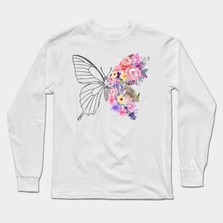 Butterfly with Flower Wings Long Sleeve T-Shirt